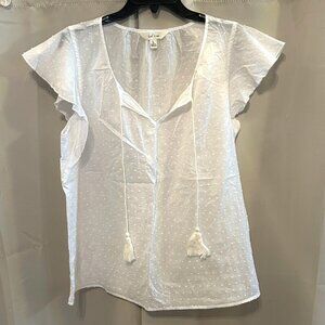 Land N Sea Womens Top Large White Flutter‎ Sleeve Coquette Boho Sheer 17206x